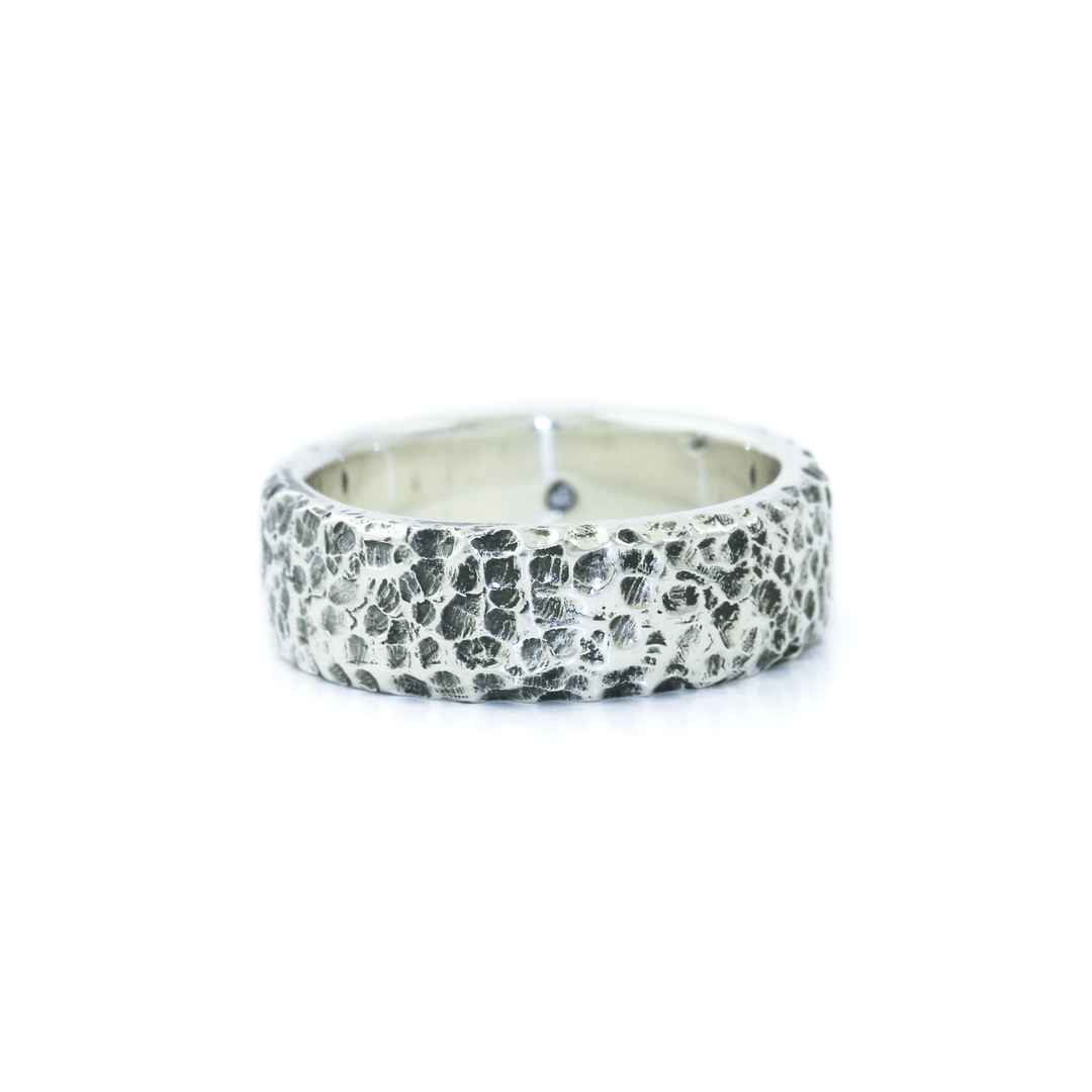 Hand - Hammered Silver x Montana Sapphire "Aster" 6mm Band - Kingdom Jewelry
