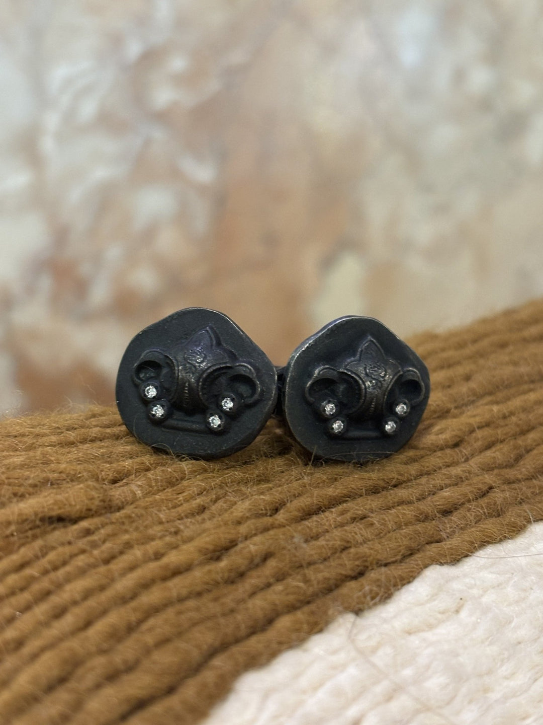 Oxidized Silver x Vintage Black Diamond "Fleur De Lis" Stamp Signet - Kingdom Jewelry