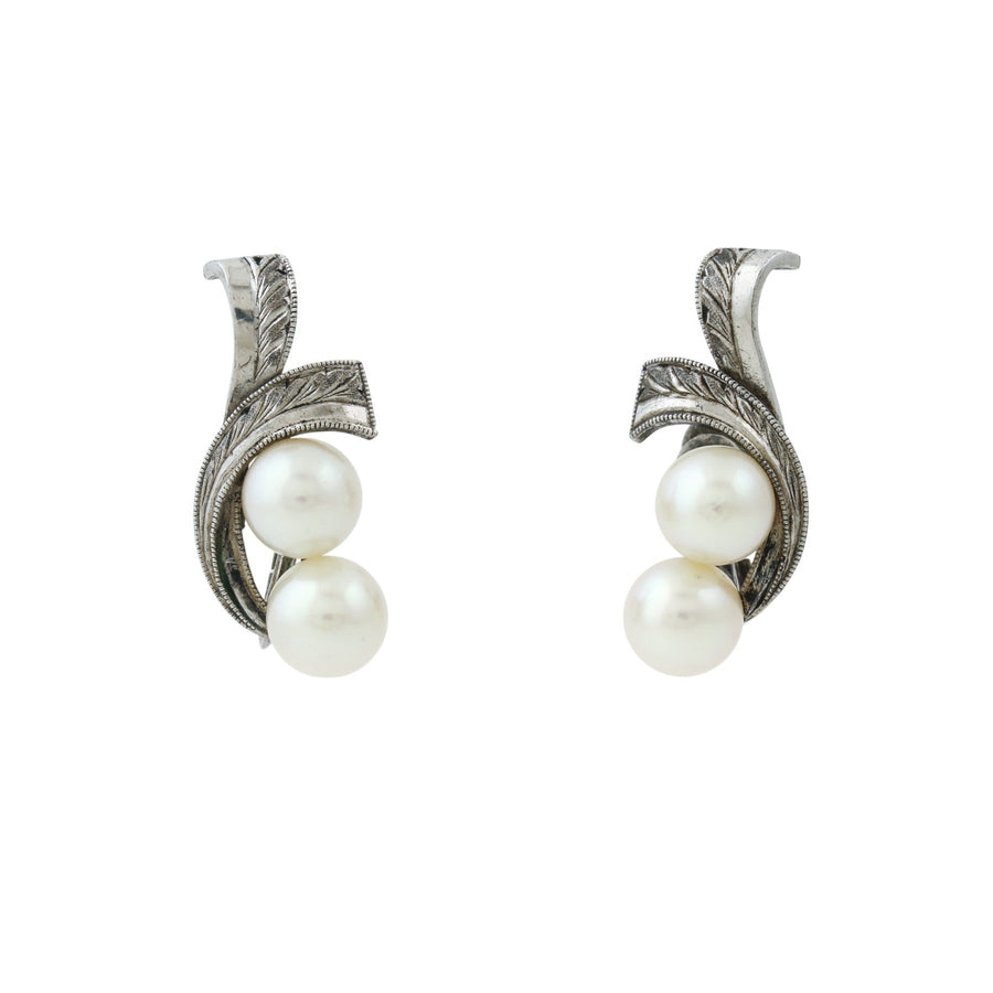 Silver & 1960's Filigree White Pearl Earrings - Kingdom Jewelry