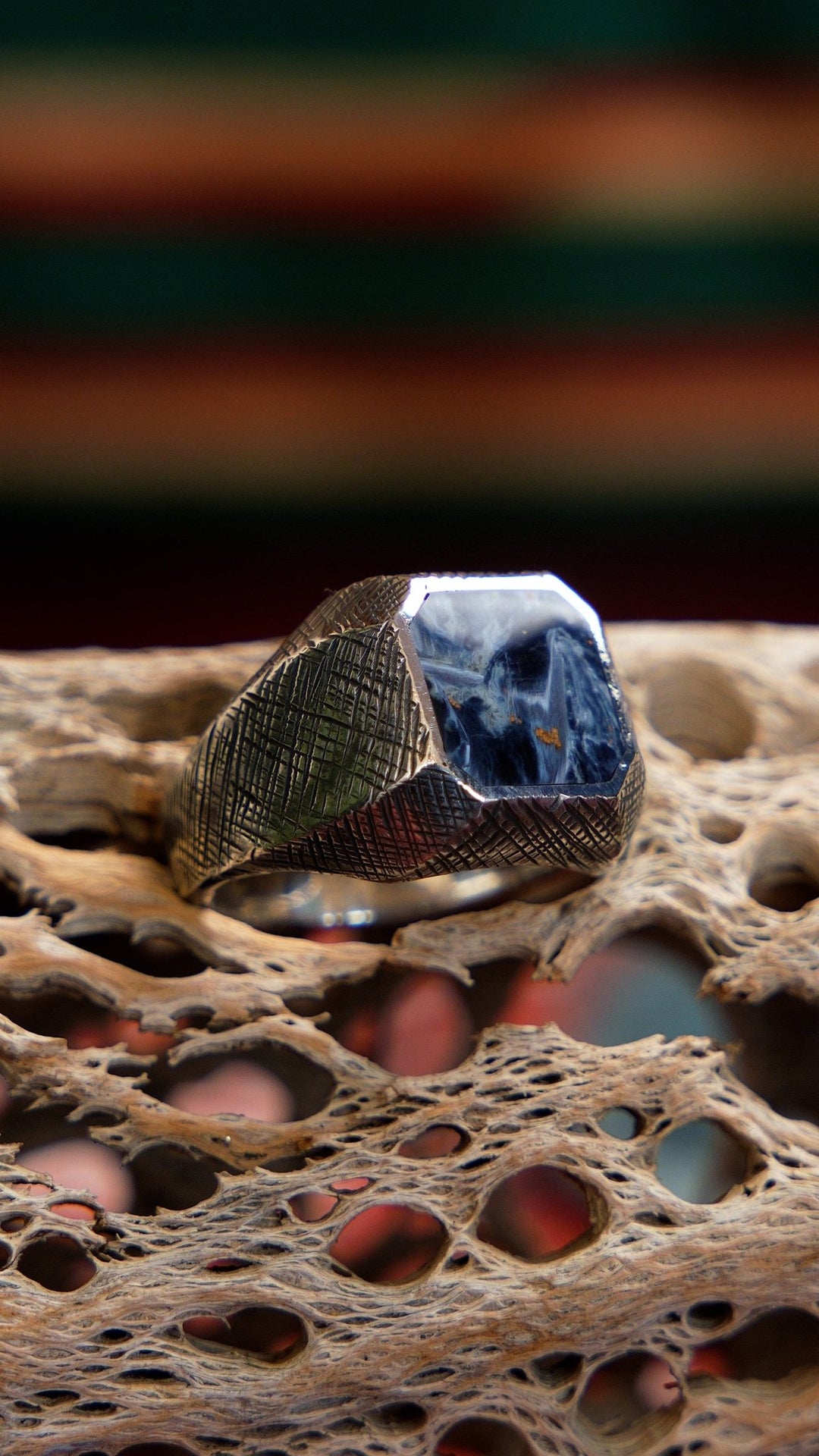 Silver Square Cut Corner Pietersite Inaly Ring - Kingdom Jewelry