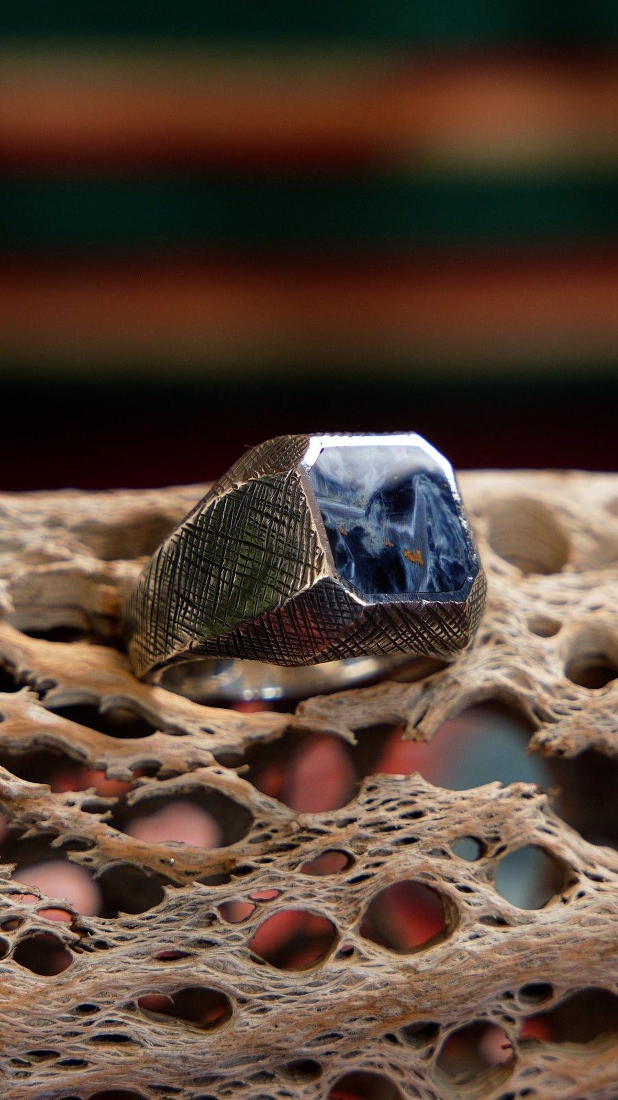 Silver Square Cut Corner Pietersite Inaly Ring - Kingdom Jewelry