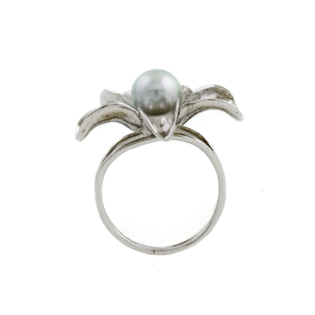 Silver x 8mm White Pearl Jasmine Flower Ring - Kingdom Jewelry