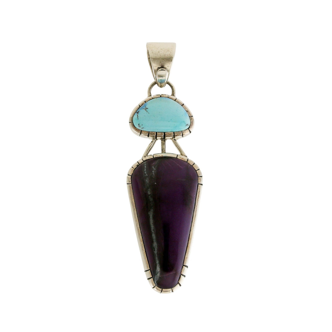 Silver x Contemporary Sugilite & Golden Hills Turquoise Tandem Pendant - Kingdom Jewelry