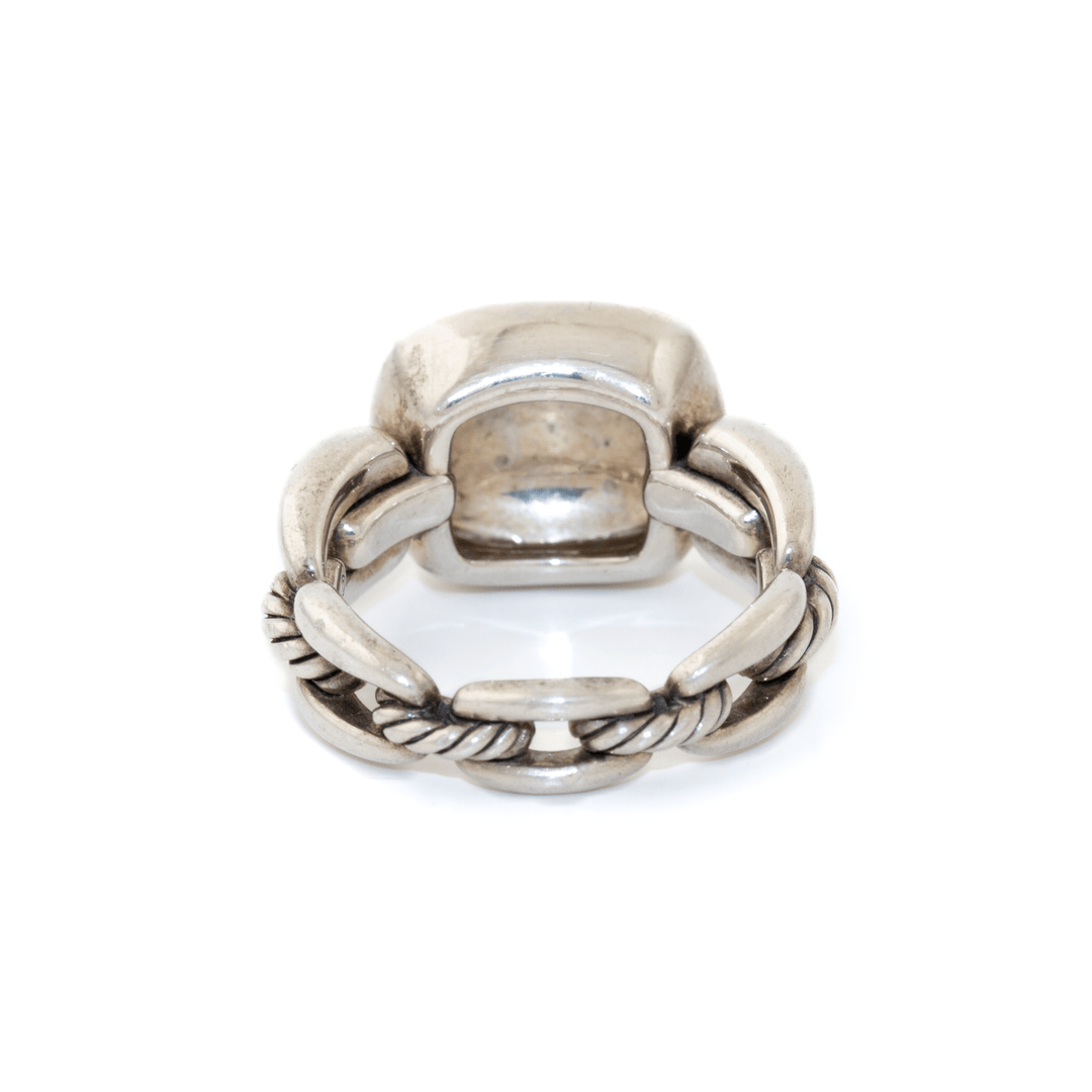 Silver x David Yurman Wellesley Cable Link Chain Pave Diamonds Signet - Kingdom Jewelry