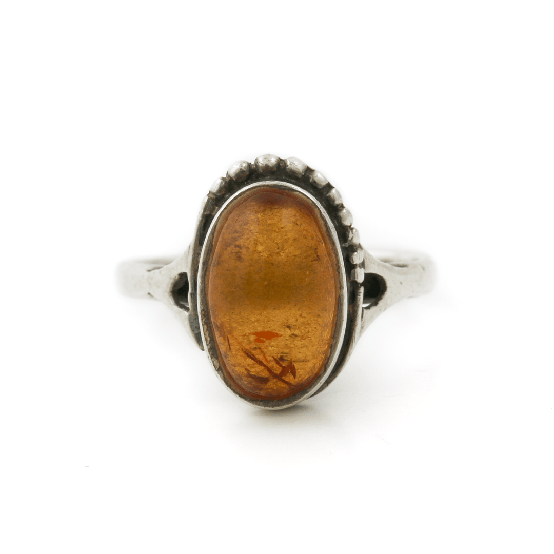 Silver x Domed 1950's Baltic Amber Oval Ring - Kingdom Jewelry