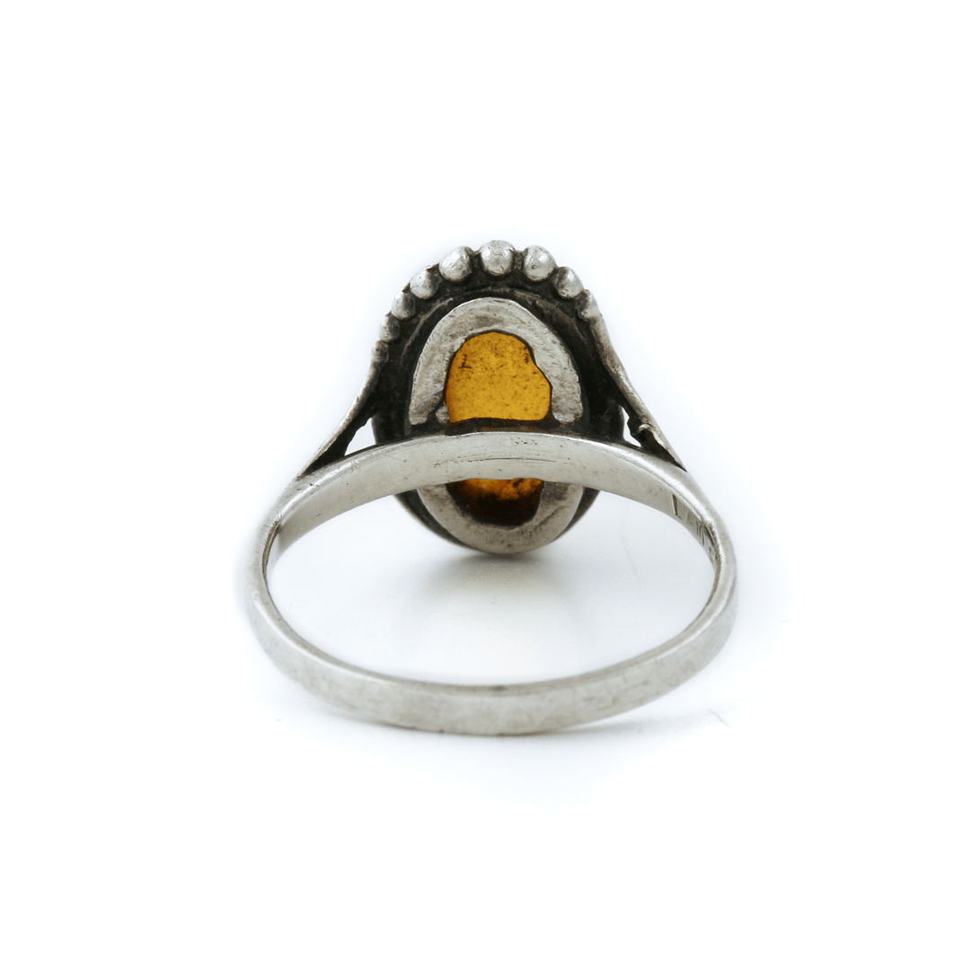 Silver x Domed 1950's Baltic Amber Oval Ring - Kingdom Jewelry