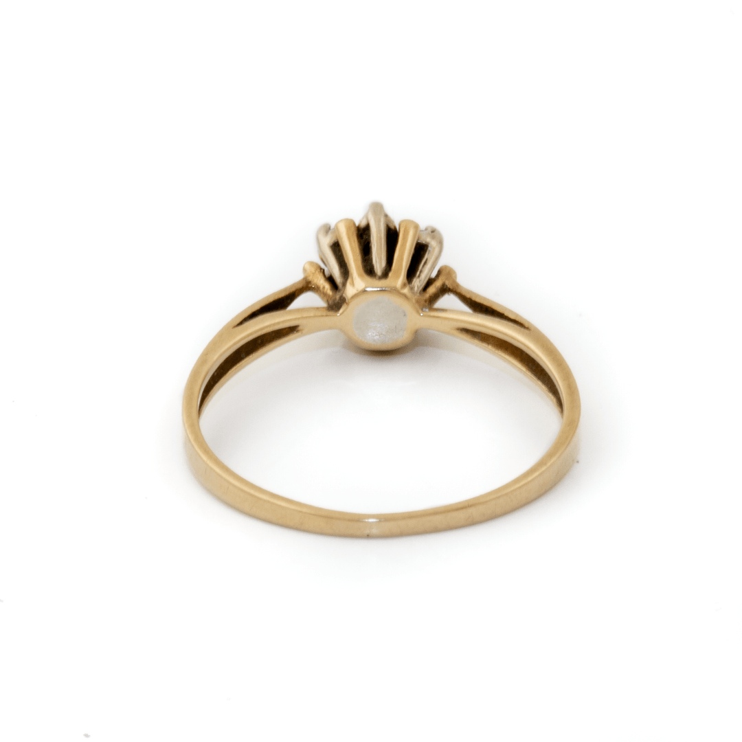 Two - Tone 10k Gold x Victorian - Style Sapphire & Diamond Flower Ring - Kingdom Jewelry