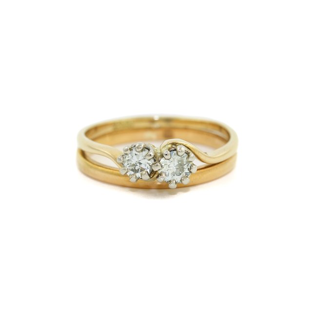 Two-Tone 18k Gold Twin Diamond Ring - Kingdom Jewelry