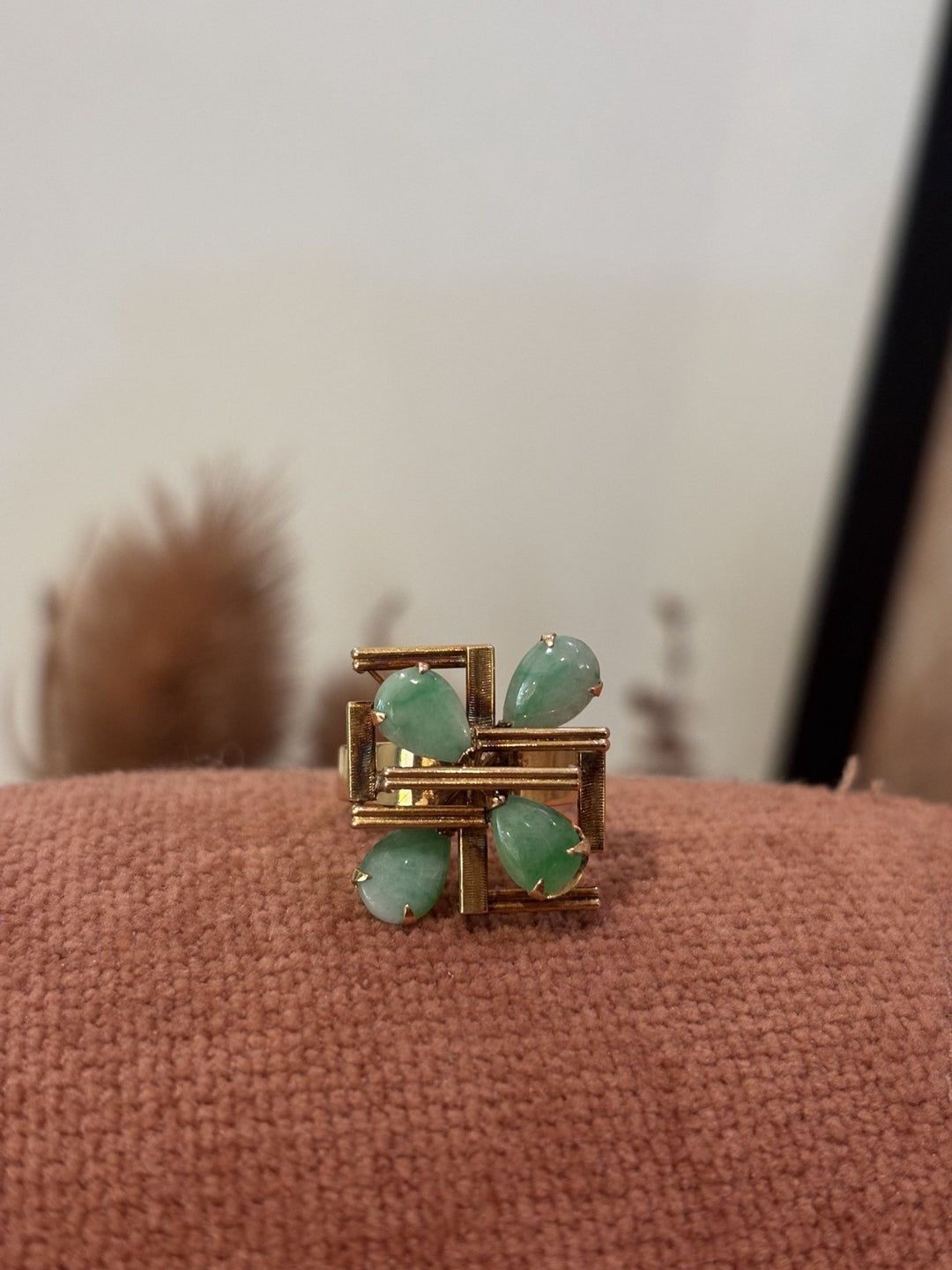 Vintage 14k Yellow Gold Mid - Century Modern Jadeite Ring - Kingdom Jewelry