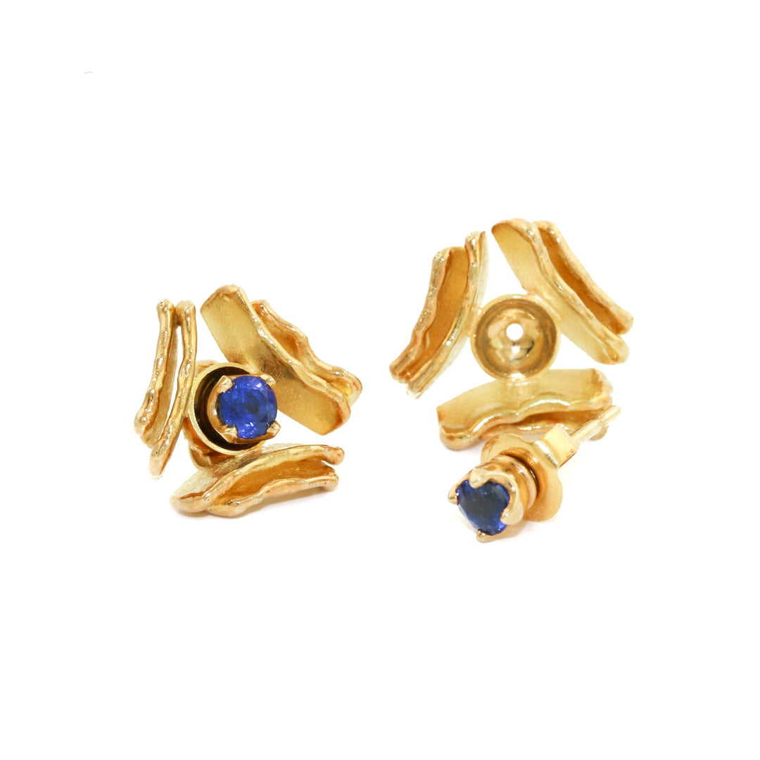 Vintage 18K Gold x Sapphire Art - Deco Earrings - Kingdom Jewelry