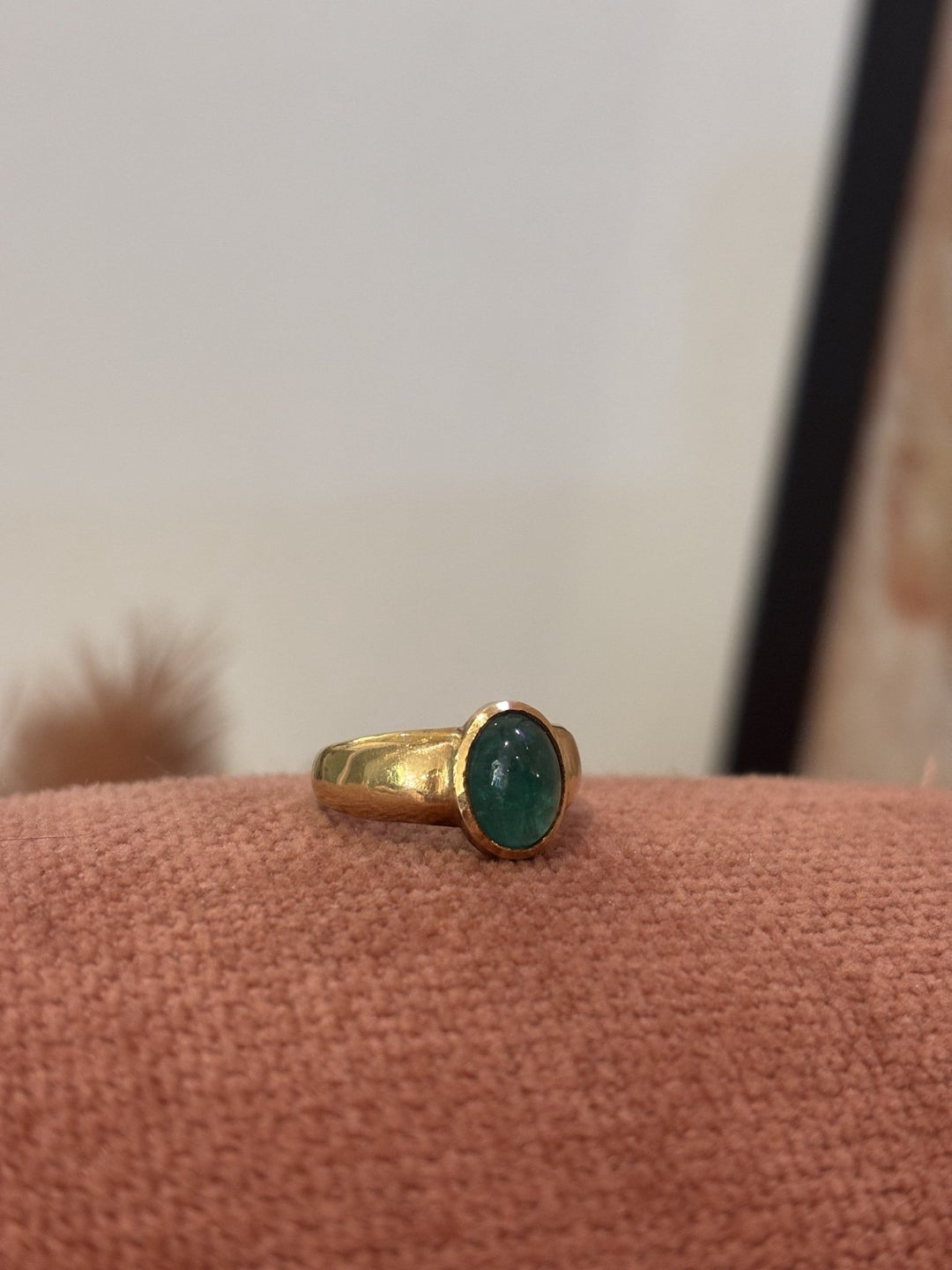 Vintage 18k Yellow Gold Emerald Cabochon Ring - Kingdom Jewelry