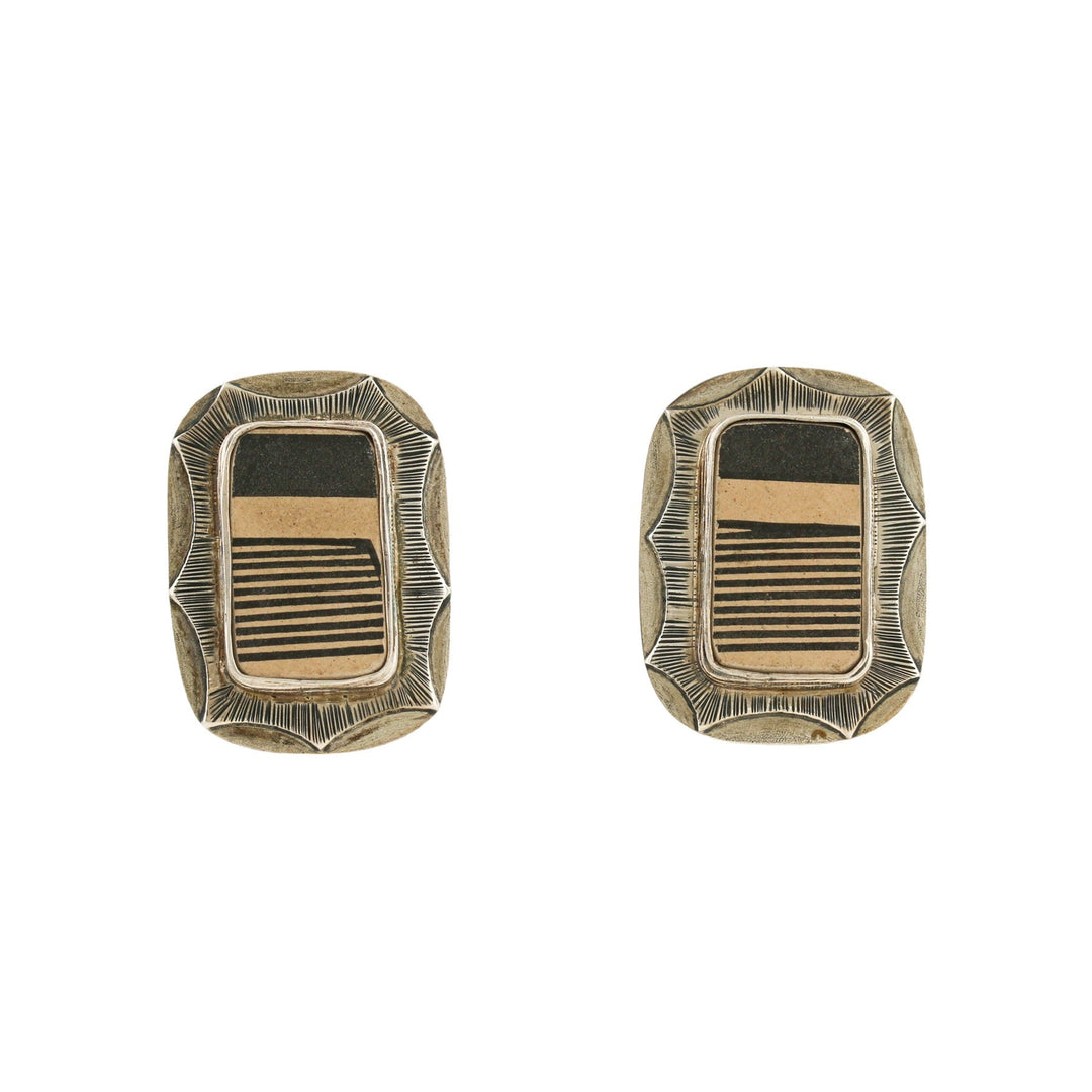 Vintage 1970's Southwest Scrimshaw Earrings - Kingdom Jewelry