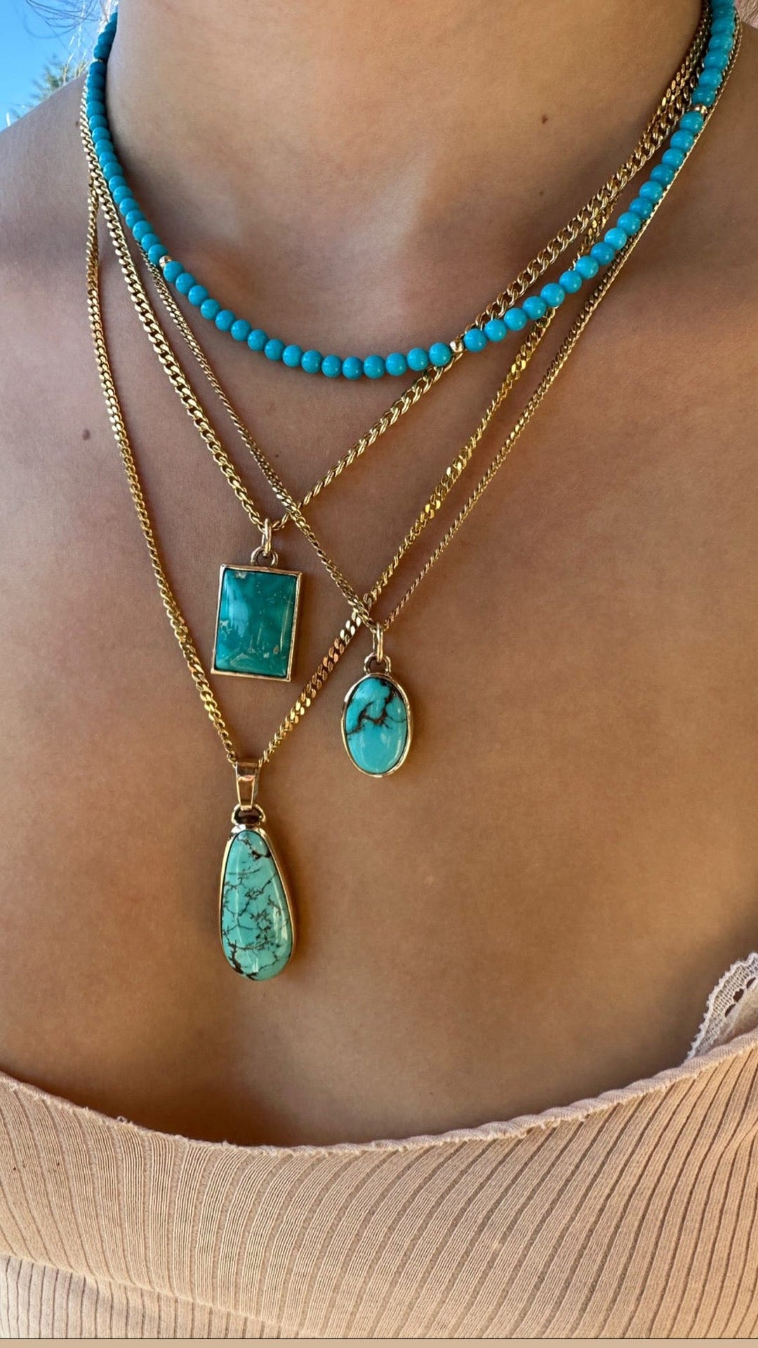 14 KT Gold x Neyshabur Turquoise Rectangle Pendant - Kingdom Jewelry
