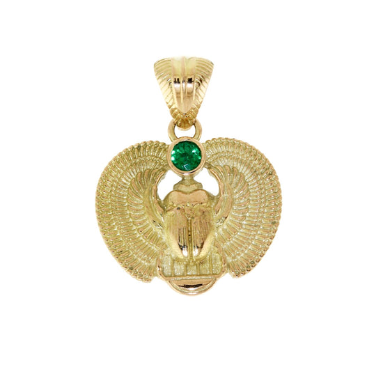 14k Gold Emerald Scarab Pendant - Kingdom Jewelry