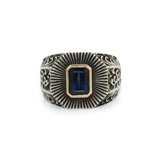 14K Gold Midnight Sapphire Wave Signet Ring - Kingdom Jewelry