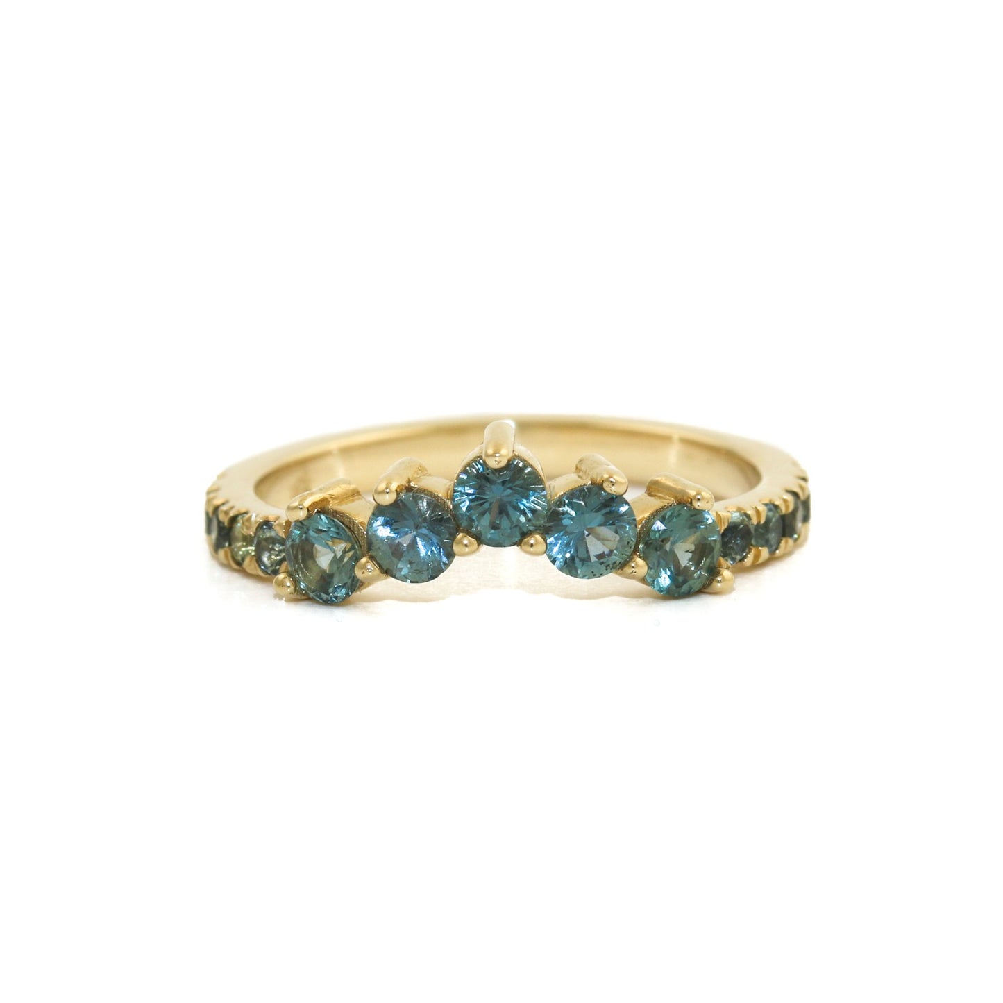 14K Gold Teal Sapphire Tiara Band - Kingdom Jewelry