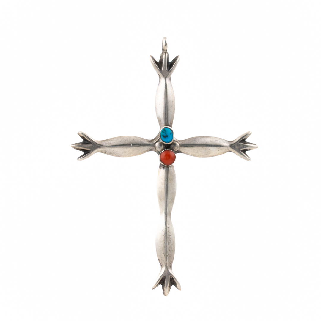 Red Coral x Turquoise Combo Cross Pendant - Kingdom Jewelry