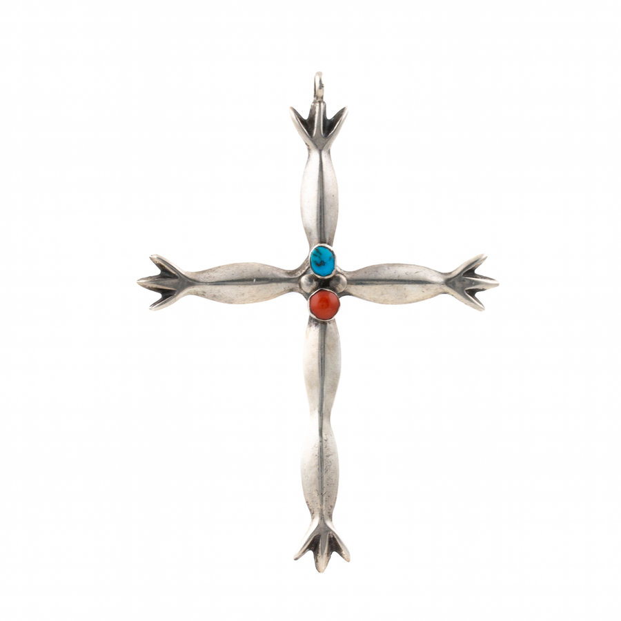 Red Coral x Turquoise Combo Cross Pendant - Kingdom Jewelry