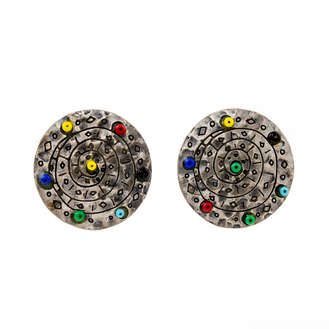 Colored-Bead Taxco Hand-Hammered Earrings - Kingdom Jewelry