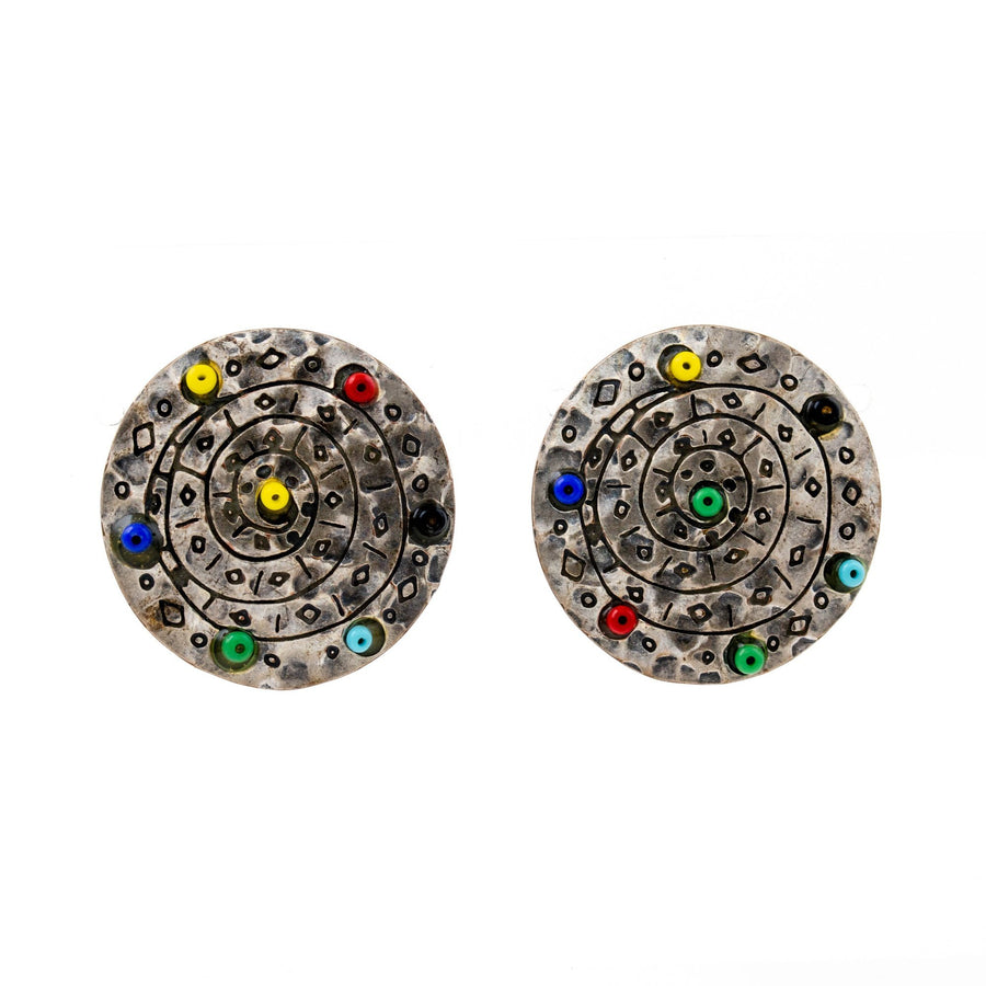 Colored-Bead Taxco Hand-Hammered Earrings - Kingdom Jewelry