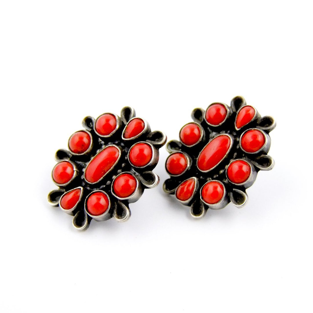 Coral Zuni Cluster Earrings - Kingdom Jewelry