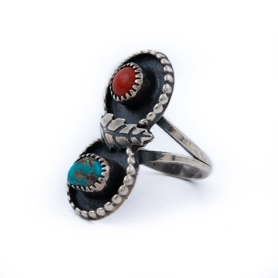 Earthy Turquoise x Red Coral Navajo Ring - Kingdom Jewelry