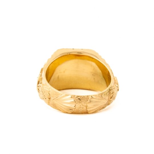 "Empire" Ring in Solid 18 KT Gold x Red Coral Art-Deco - Kingdom Jewelry