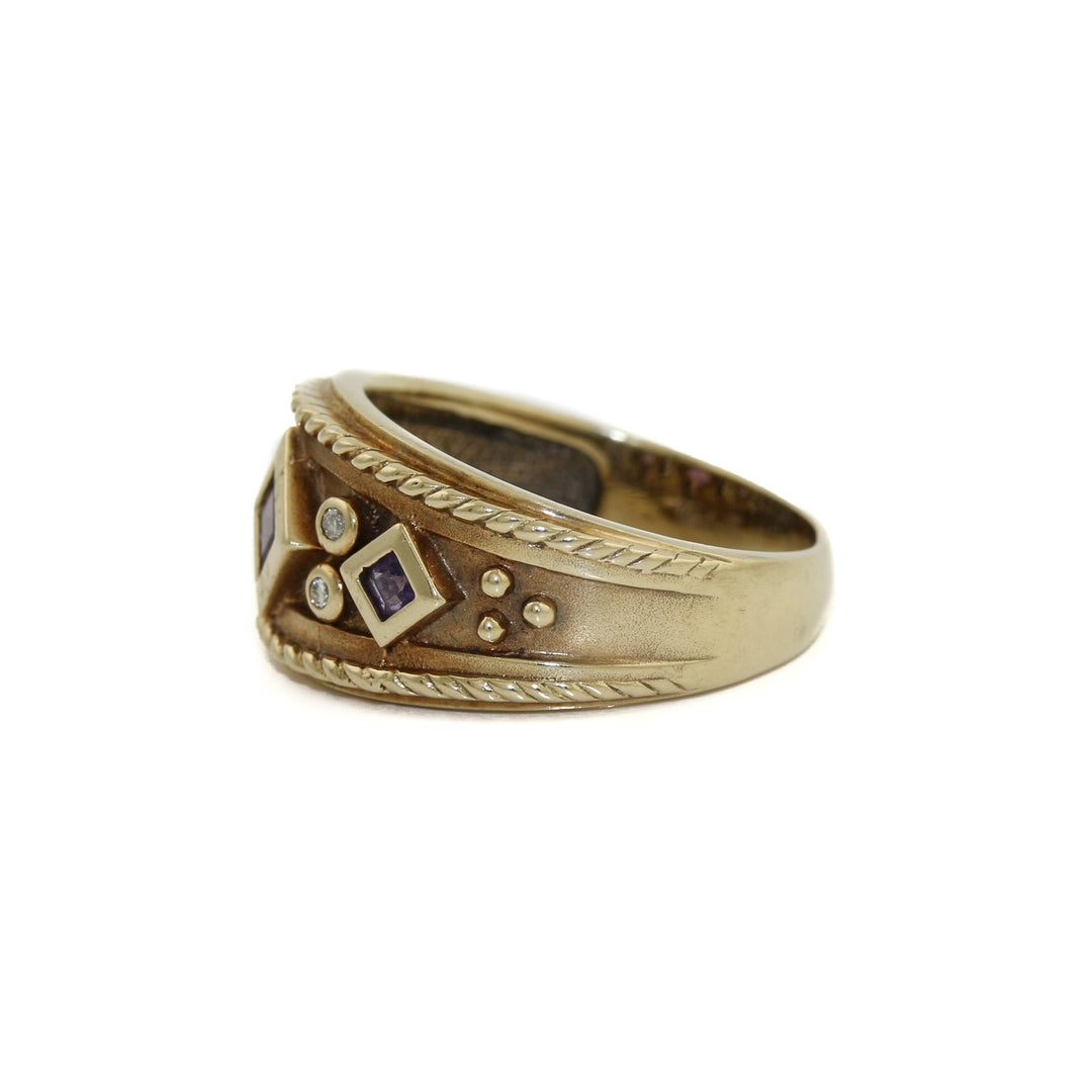 Opulent 14 K Gold x Amtheyst & Diamond Byzantine-Style Band - Kingdom Jewelry