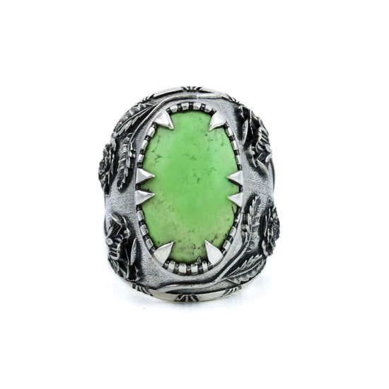 Ornate "Kiss From The Rose" Ring x Neon Lemon Chrysoprase by Kingdom - Kingdom Jewelry
