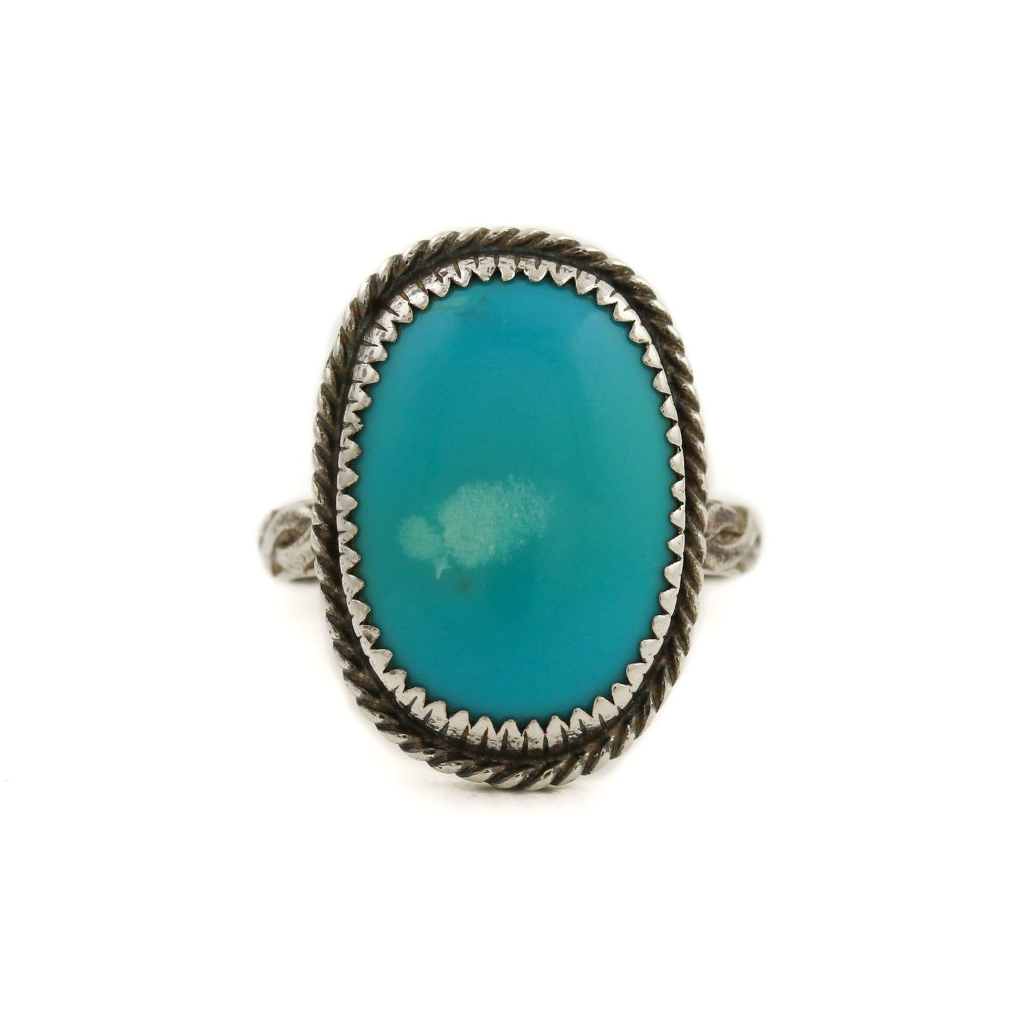Oval 1970's Rope-Banded x Blue Ridge Turquoise Navajo Ring - Kingdom Jewelry