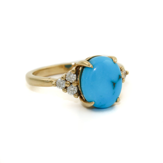 Oval Egyptian Turquoise x Diamond Engagement Ring - Kingdom Jewelry