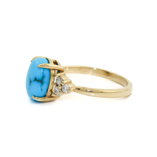Oval Egyptian Turquoise x Diamond Engagement Ring - Kingdom Jewelry