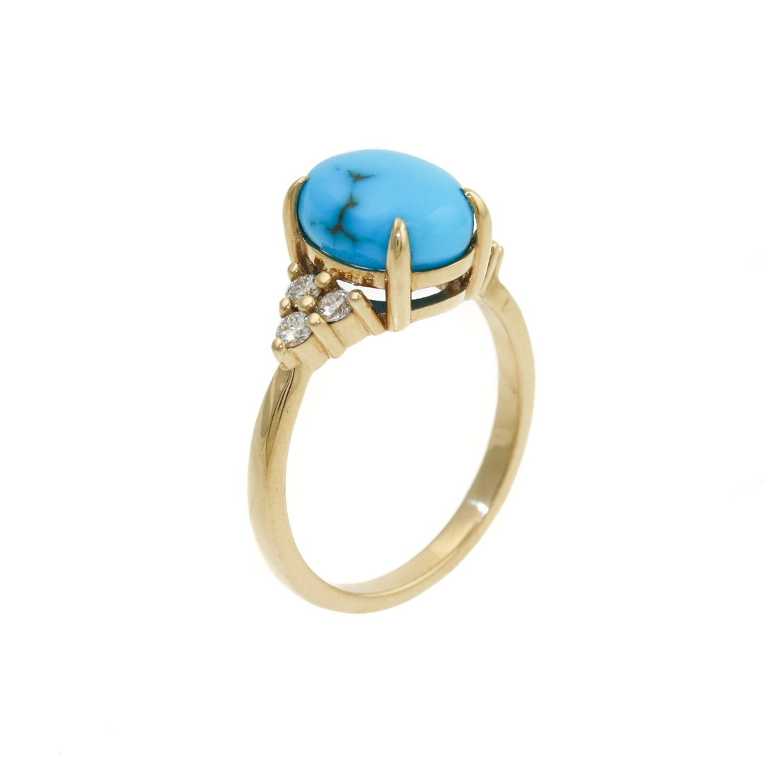Oval Egyptian Turquoise x Diamond Engagement Ring - Kingdom Jewelry
