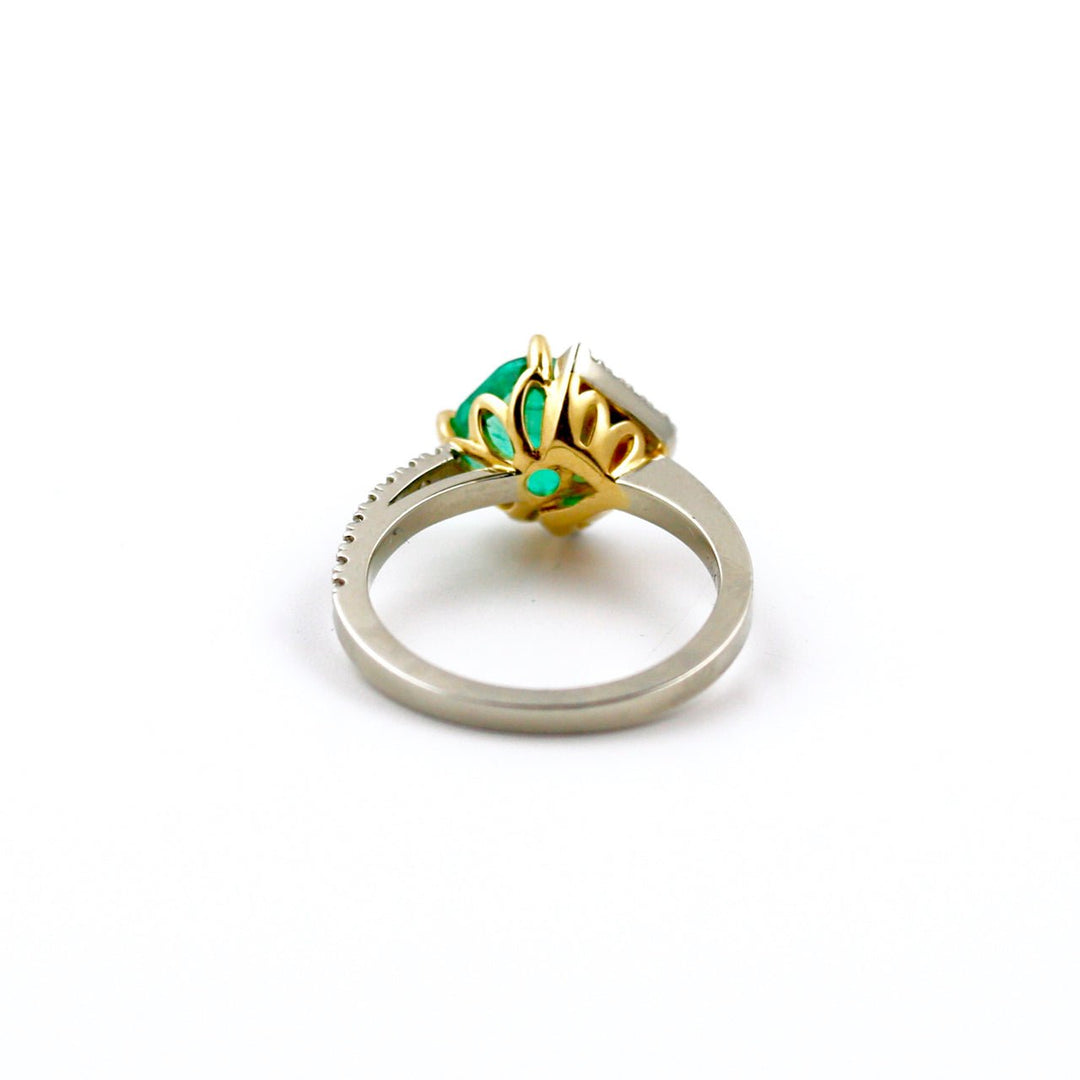 Radiant-Cut 14 KT White Gold Emerald x Pave Diamond Ring - Kingdom Jewelry