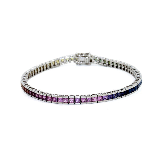 Rainbow Sapphire White Gold Tennis Bracelet - Kingdom Jewelry