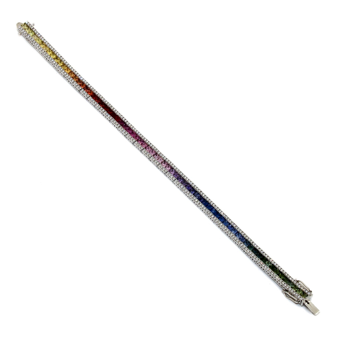 Rainbow Sapphire White Gold Tennis Bracelet - Kingdom Jewelry