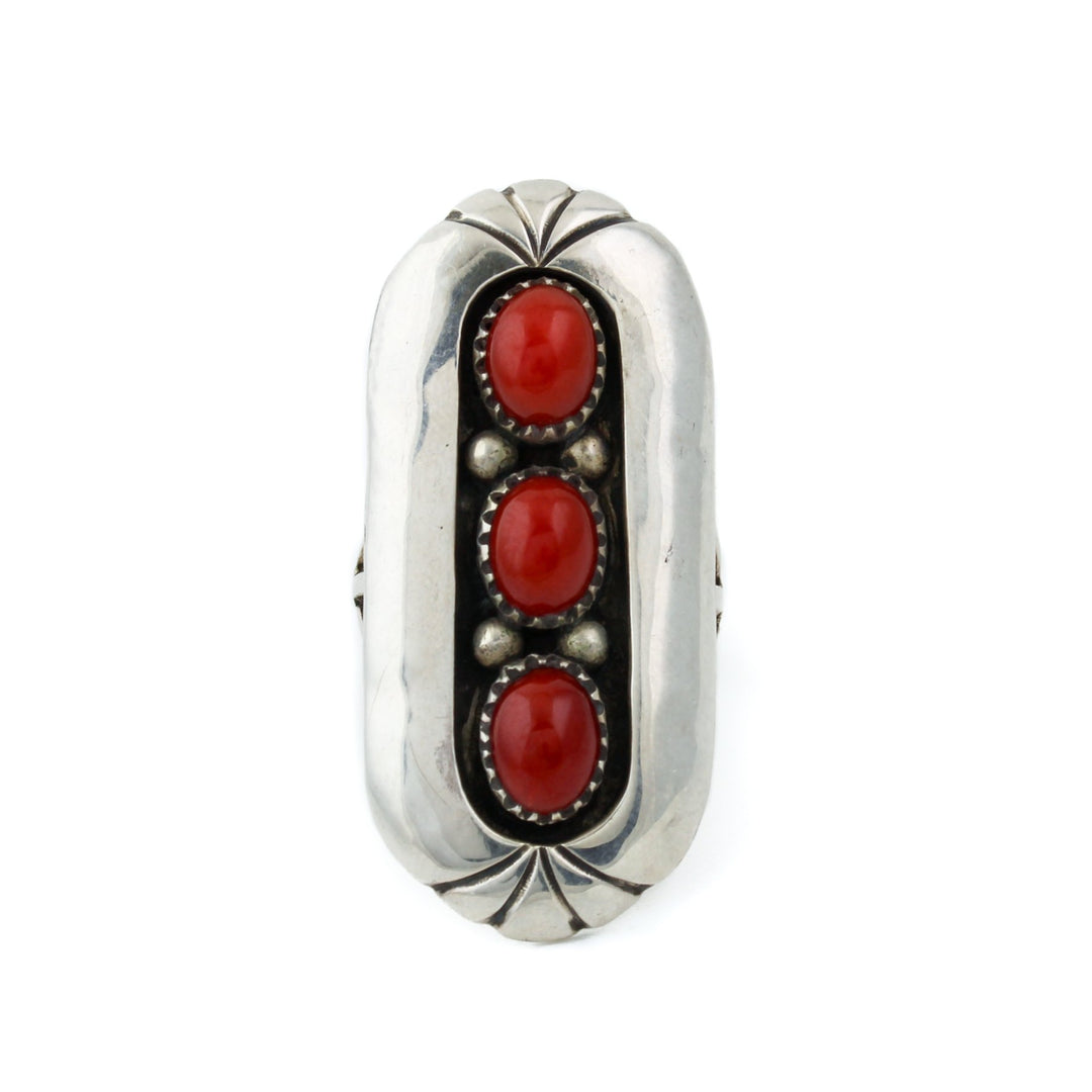 Red Coral Tri Stone Ring - Kingdom Jewelry