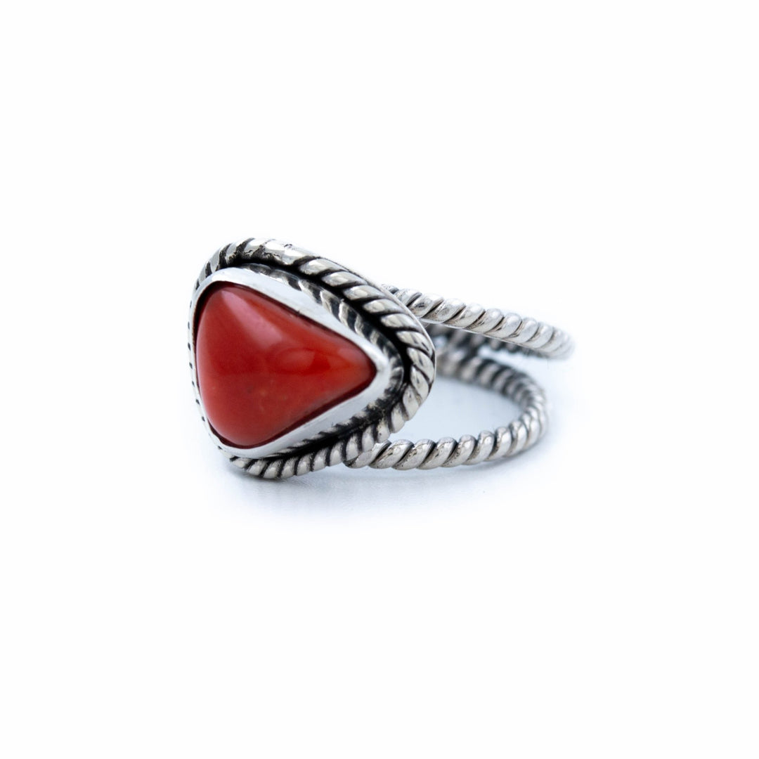 Triangular Red Coral Ring - Kingdom Jewelry