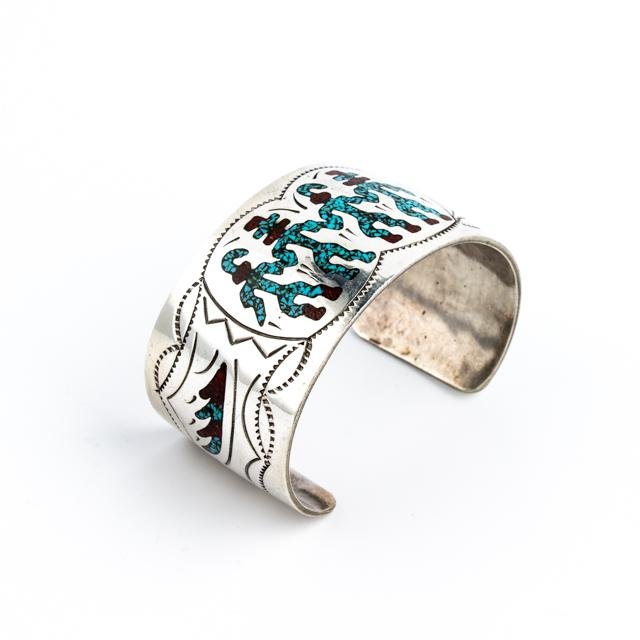 Turquoise & Coral Chip Inlay Cuff - Kingdom Jewelry