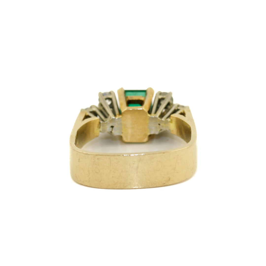 Vintage 18K Two Tone Gold Emerald + Diamond Ring - Kingdom Jewelry