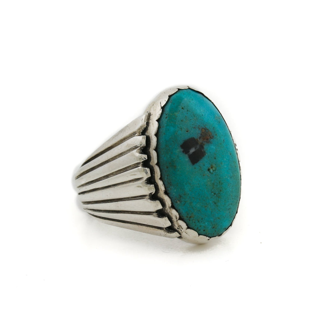 Vintage 1970's Shell-Motif x Mongolian Turquoise Navajo Ring - Kingdom Jewelry