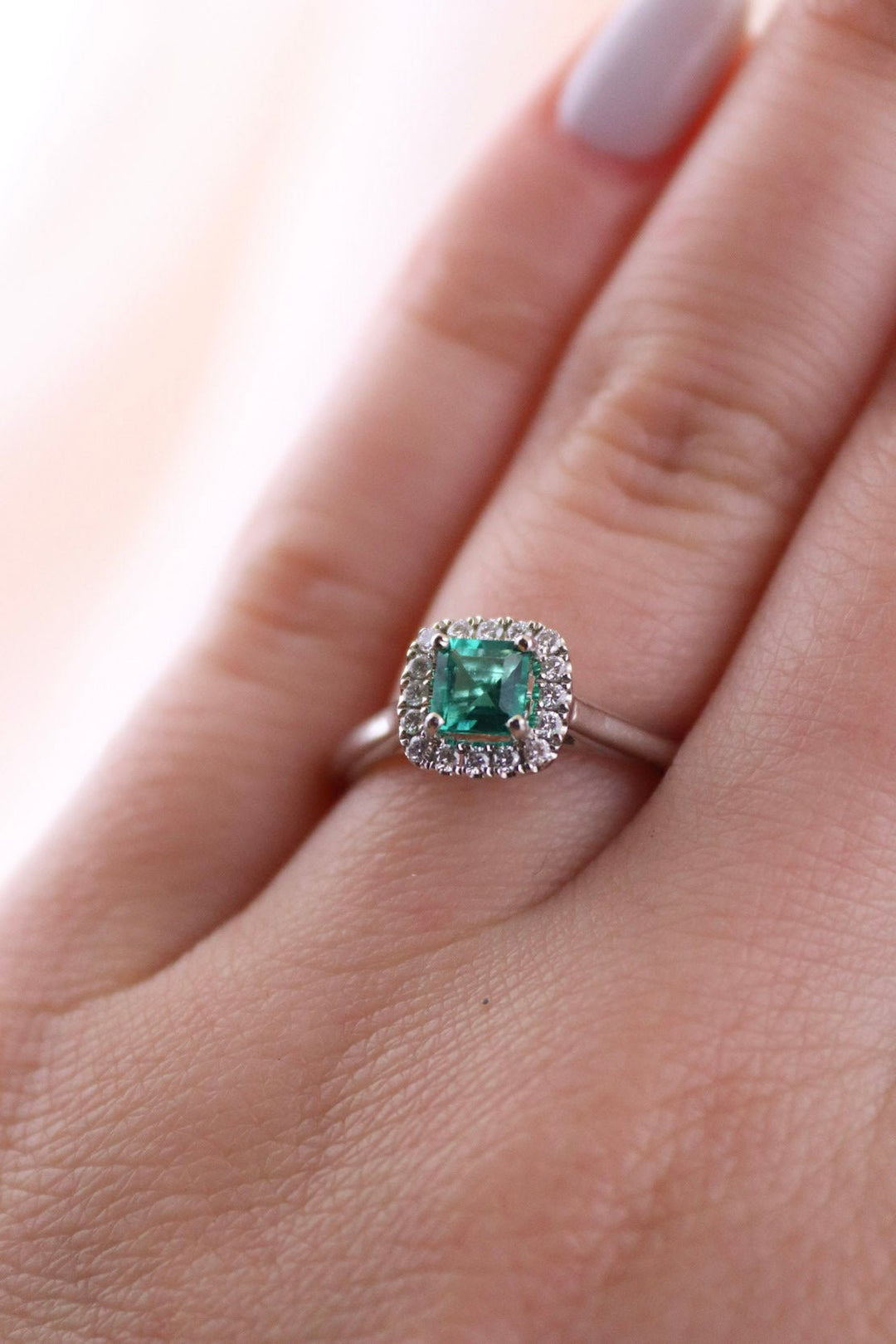 White Gold Emerald x Pave Diamond Ring - Kingdom Jewelry