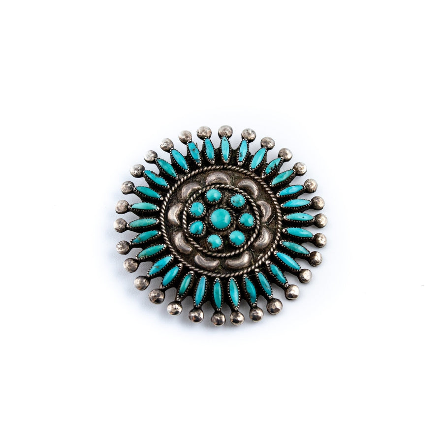 Zuni Needlepoint Wheel Brooch - Kingdom Jewelry