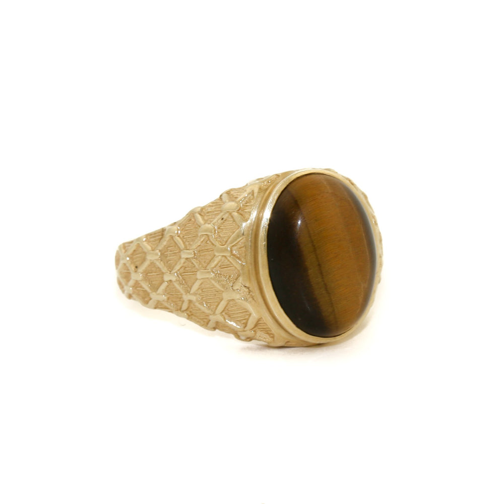 
                      
                        10 KT Gold x Tiger's Eye Grid Signet - Kingdom Jewelry
                      
                    