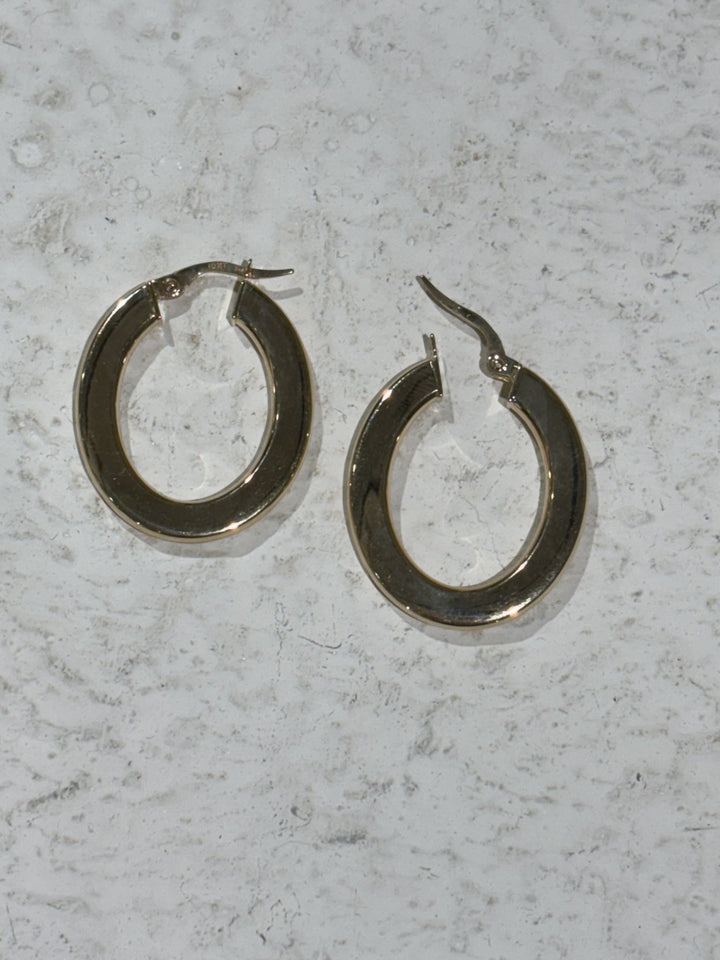 10K Flat Oval Semi Hollow Hoops - Kingdom Jewelry