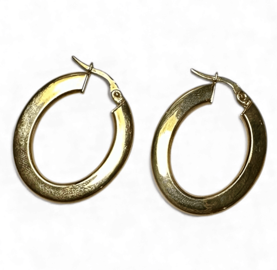 10K Flat Oval Semi Hollow Hoops - Kingdom Jewelry