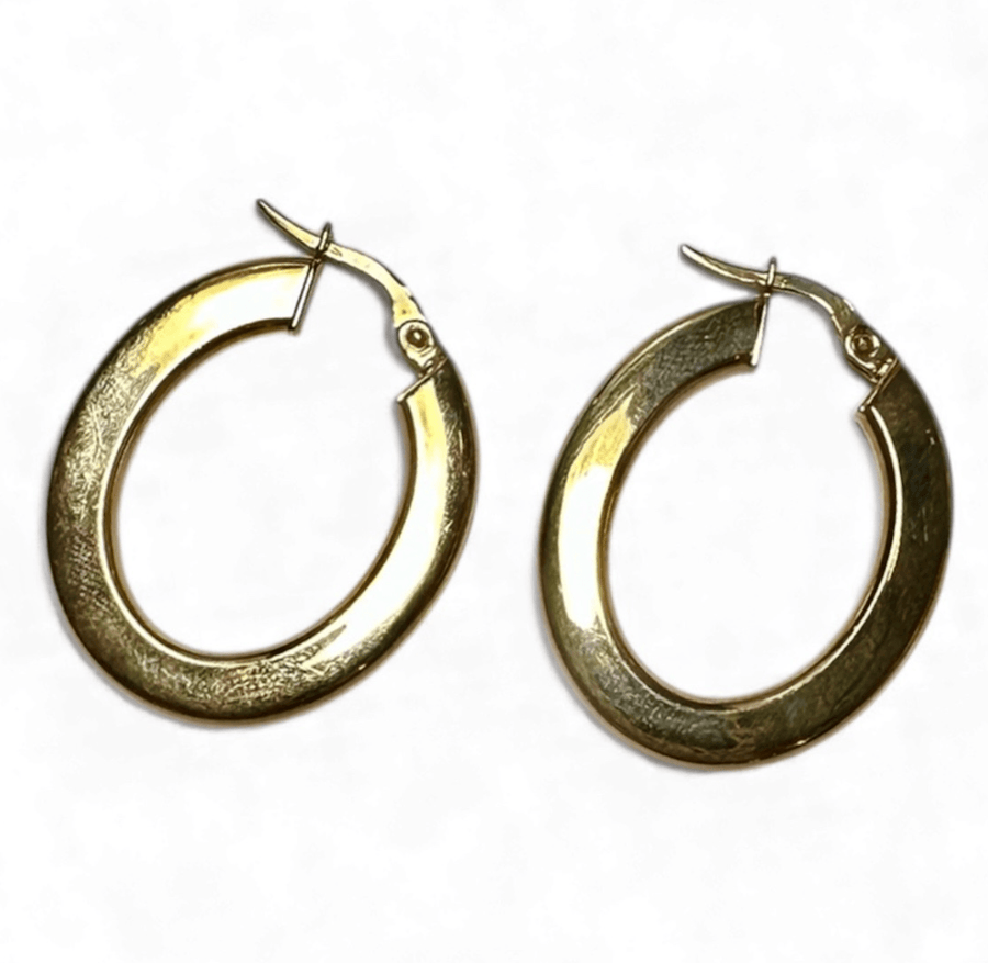10K Flat Oval Semi Hollow Hoops - Kingdom Jewelry