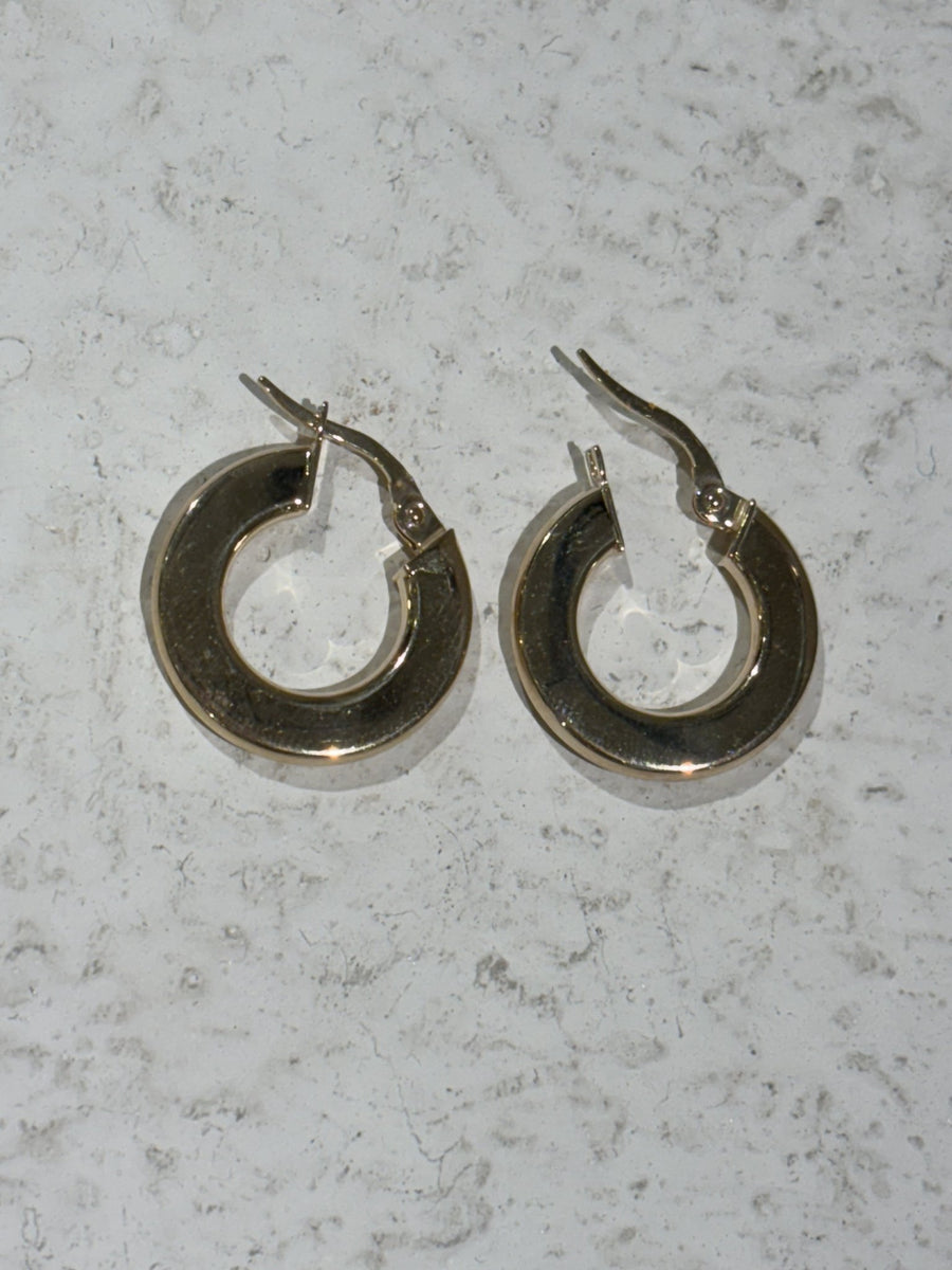 10K Flat Semi Hollow Huggie Hoops - Kingdom Jewelry