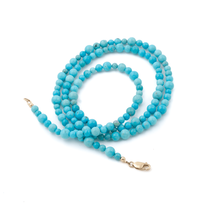 10k Gold Clasp x 33.5" Round Beaded Sleeping Beauty Turquoise Necklace - Kingdom Jewelry