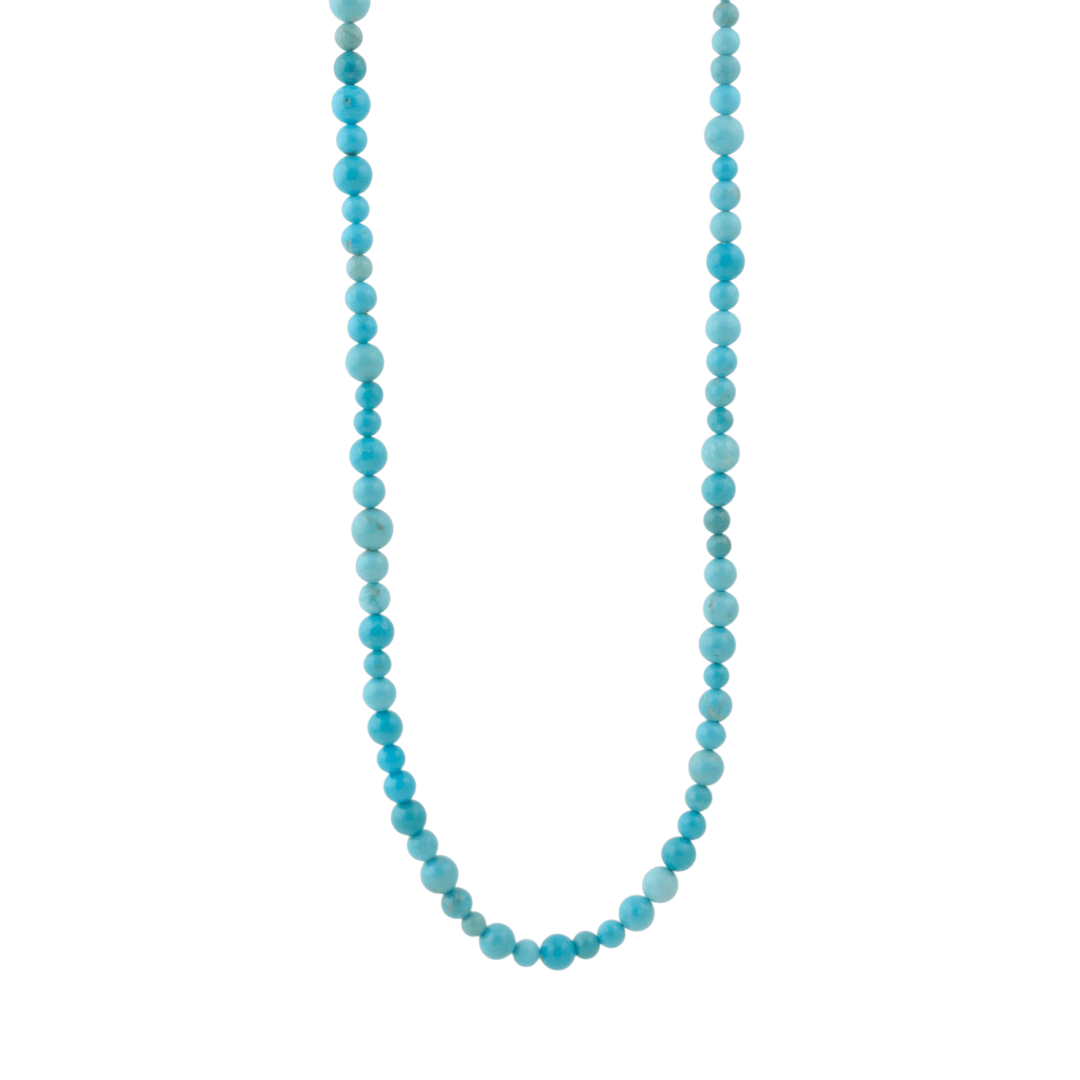 10k Gold Clasp x 33.5" Round Beaded Sleeping Beauty Turquoise Necklace - Kingdom Jewelry
